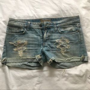 Carmar Denim Shorts with Plaid Distressed Detail